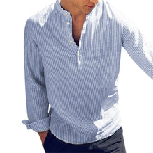 Load image into Gallery viewer, Helisopus New Fashion Spring Summer Casual Men's Shirt Cotton Long Sleeve Striped Slim Fit Stand Collar Shirts S-5XL